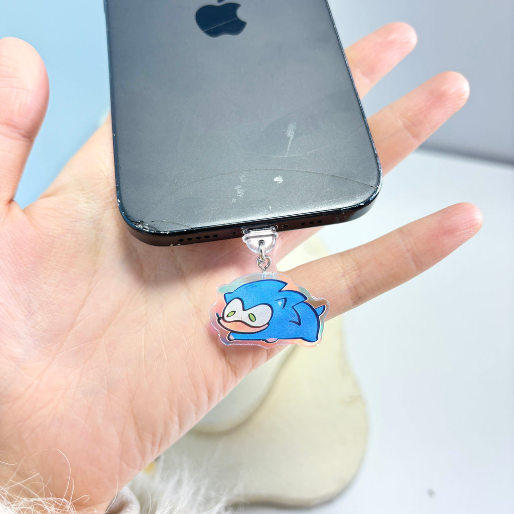 Chibi Sonic & Shadow Acrylic Phone Charms – Cute Holographic Hedgehog Dust Plug Charms