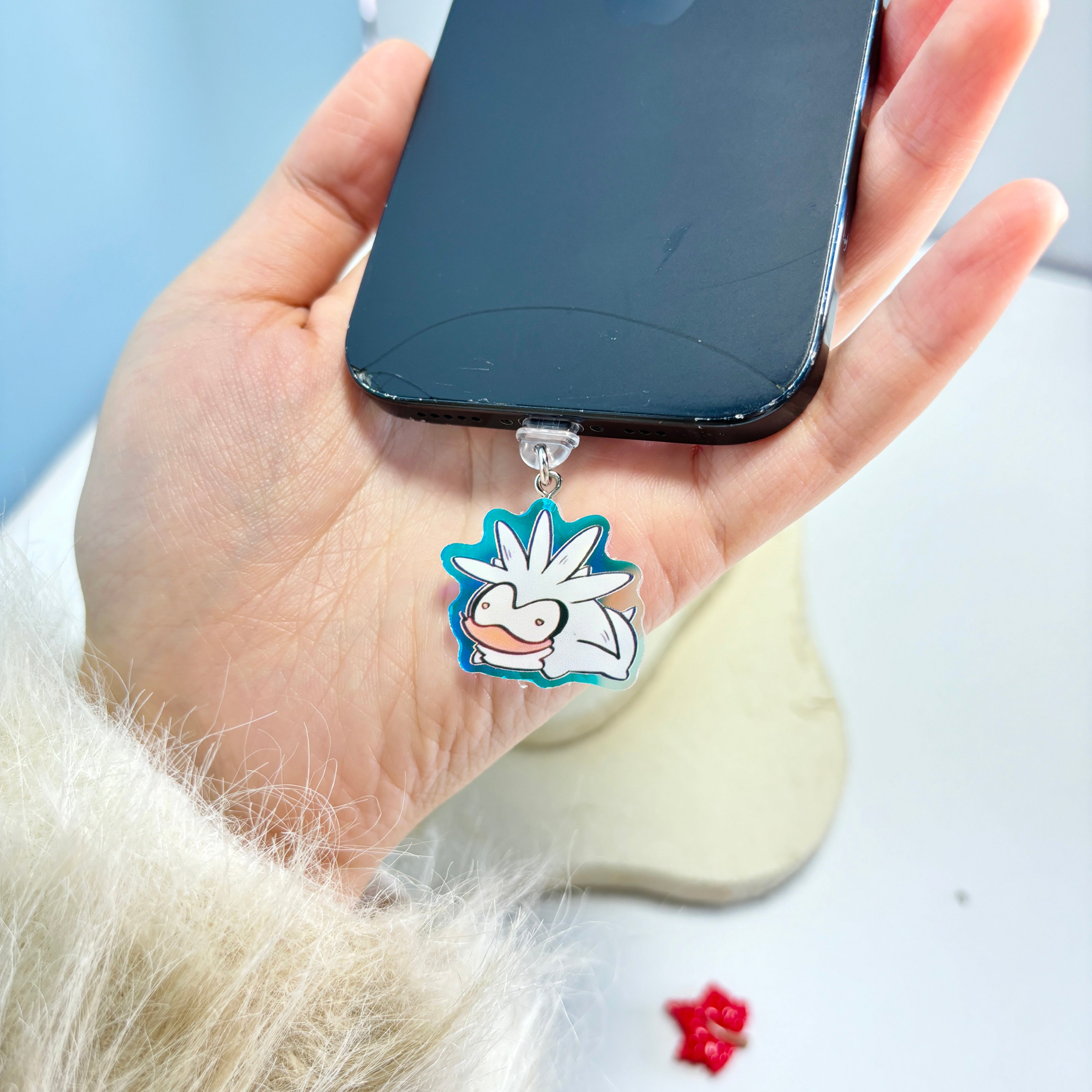 Chibi Sonic & Shadow Acrylic Phone Charms – Cute Holographic Hedgehog Dust Plug Charms