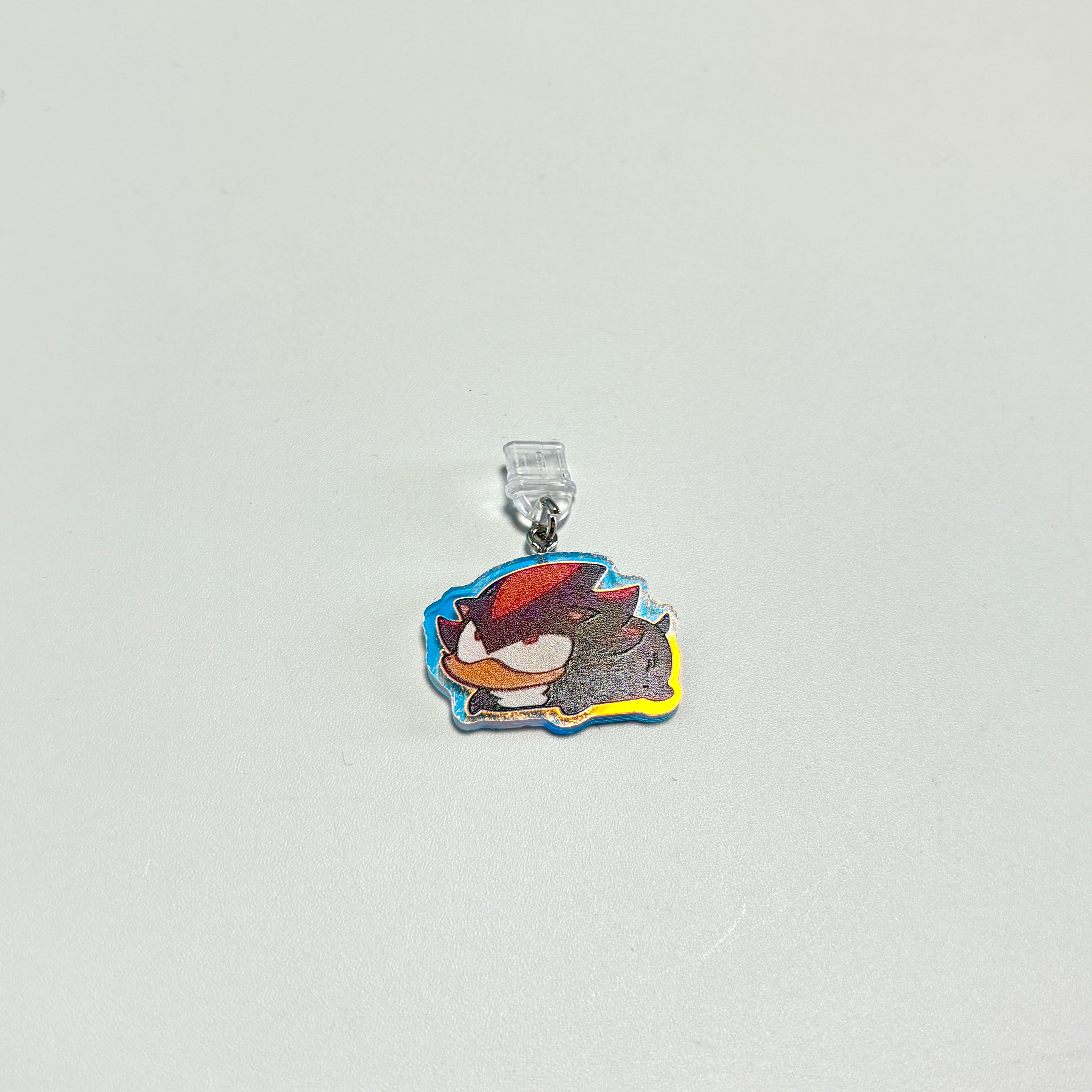 Chibi Sonic & Shadow Acrylic Phone Charms – Cute Holographic Hedgehog Dust Plug Charms