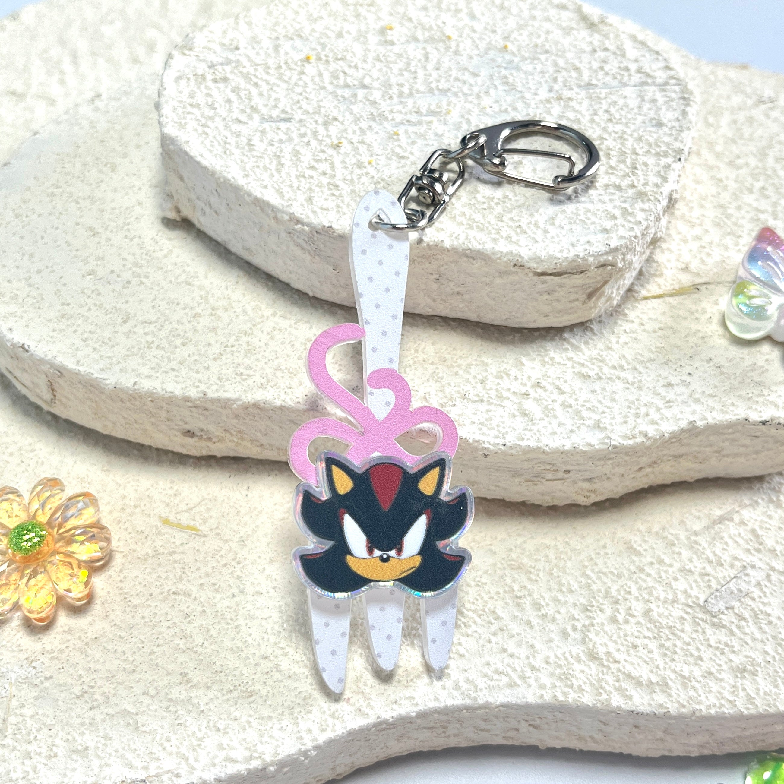 Sonic & Shadow Fork Acrylic Keychain Set – Cute Pink Bow Bag Charms