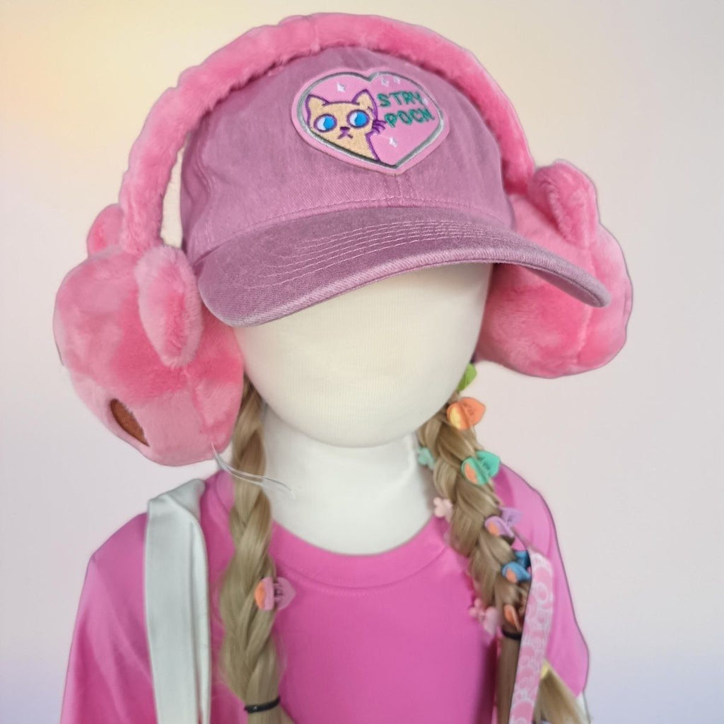 Gloomy Bear Plush Earmuffs - Cute Pink Bear Winter Ear Warmers for Women & Girls - Y2K Aesthetic Faux Fur Earmuffs