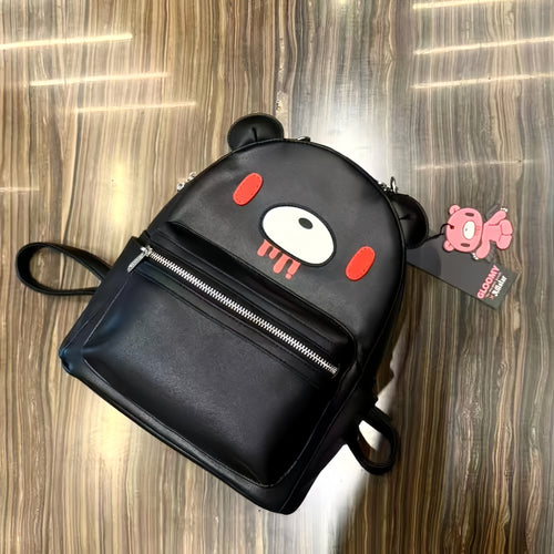 Gloomy Bear Convertible Mini Backpack – Black Faux Leather Bag with Chain Handle