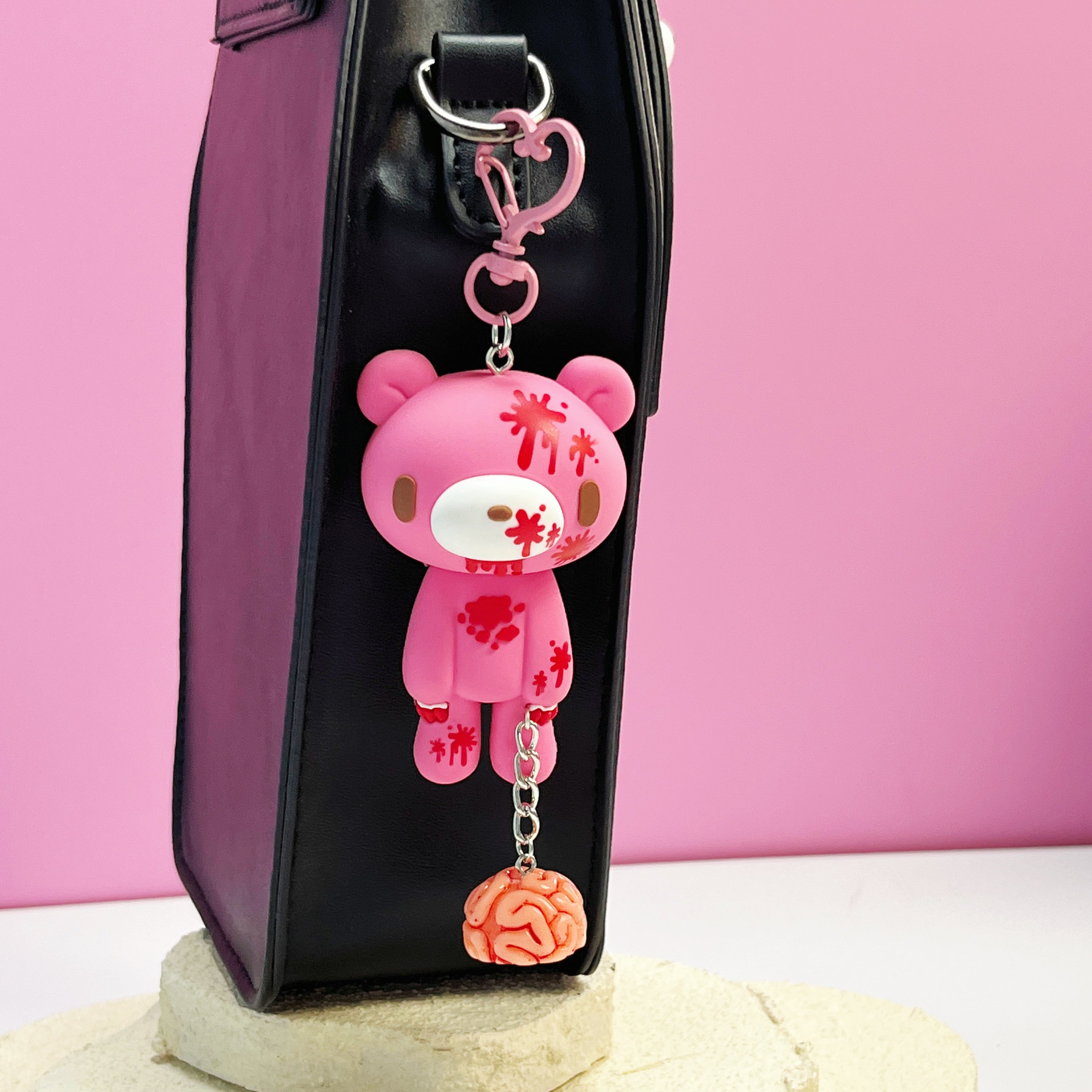 Gloomy Bear Brain Keychain – Cute Pink/Black Bear with Brain Charm