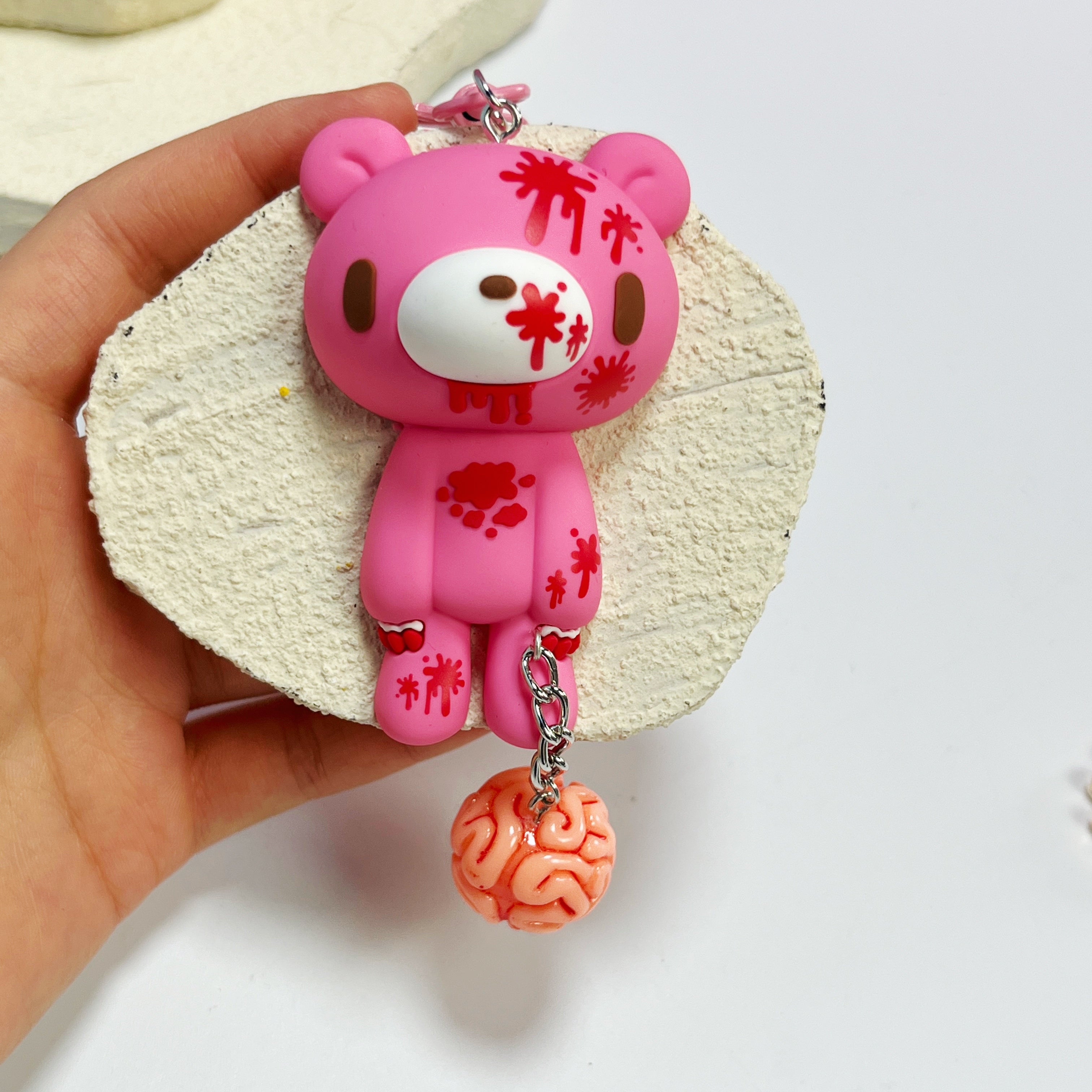 Gloomy Bear Brain Keychain – Cute Pink/Black Bear with Brain Charm