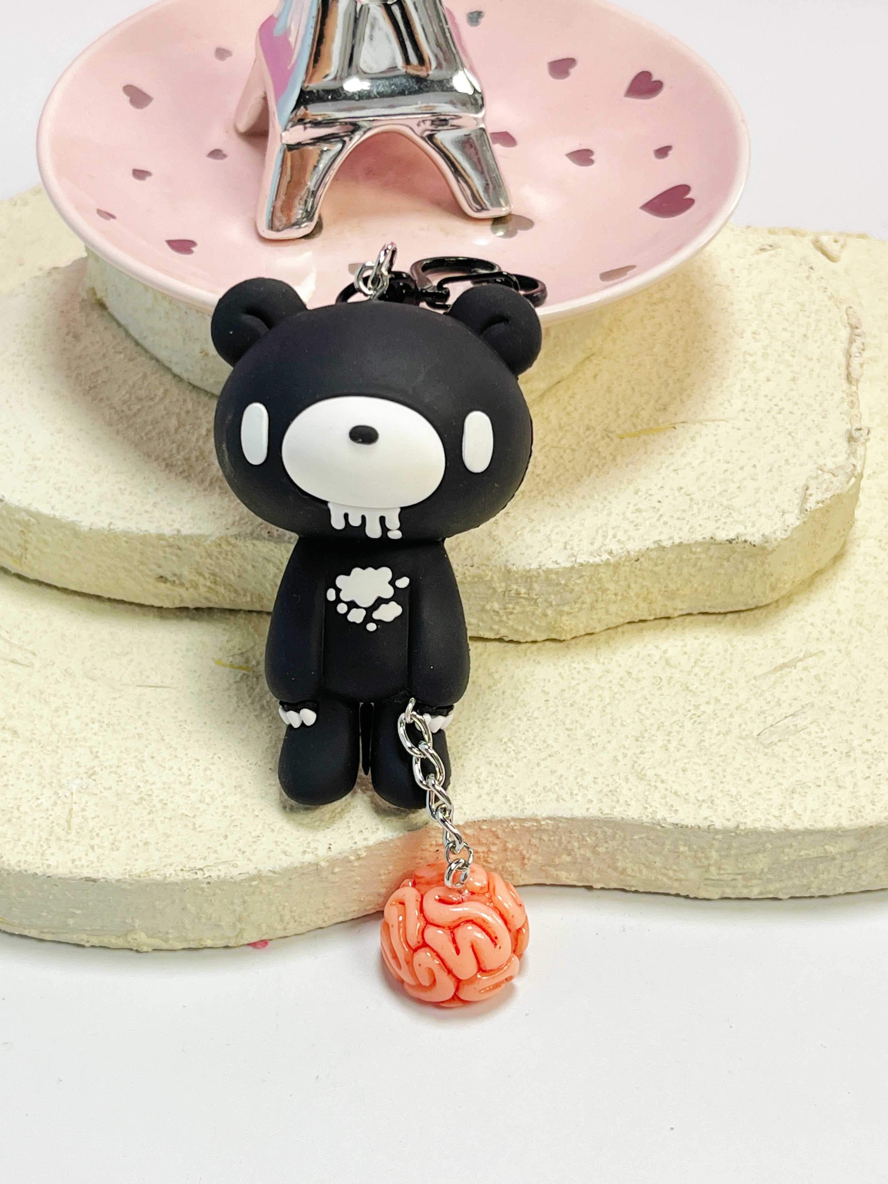 Gloomy Bear Brain Keychain – Cute Pink/Black Bear with Brain Charm