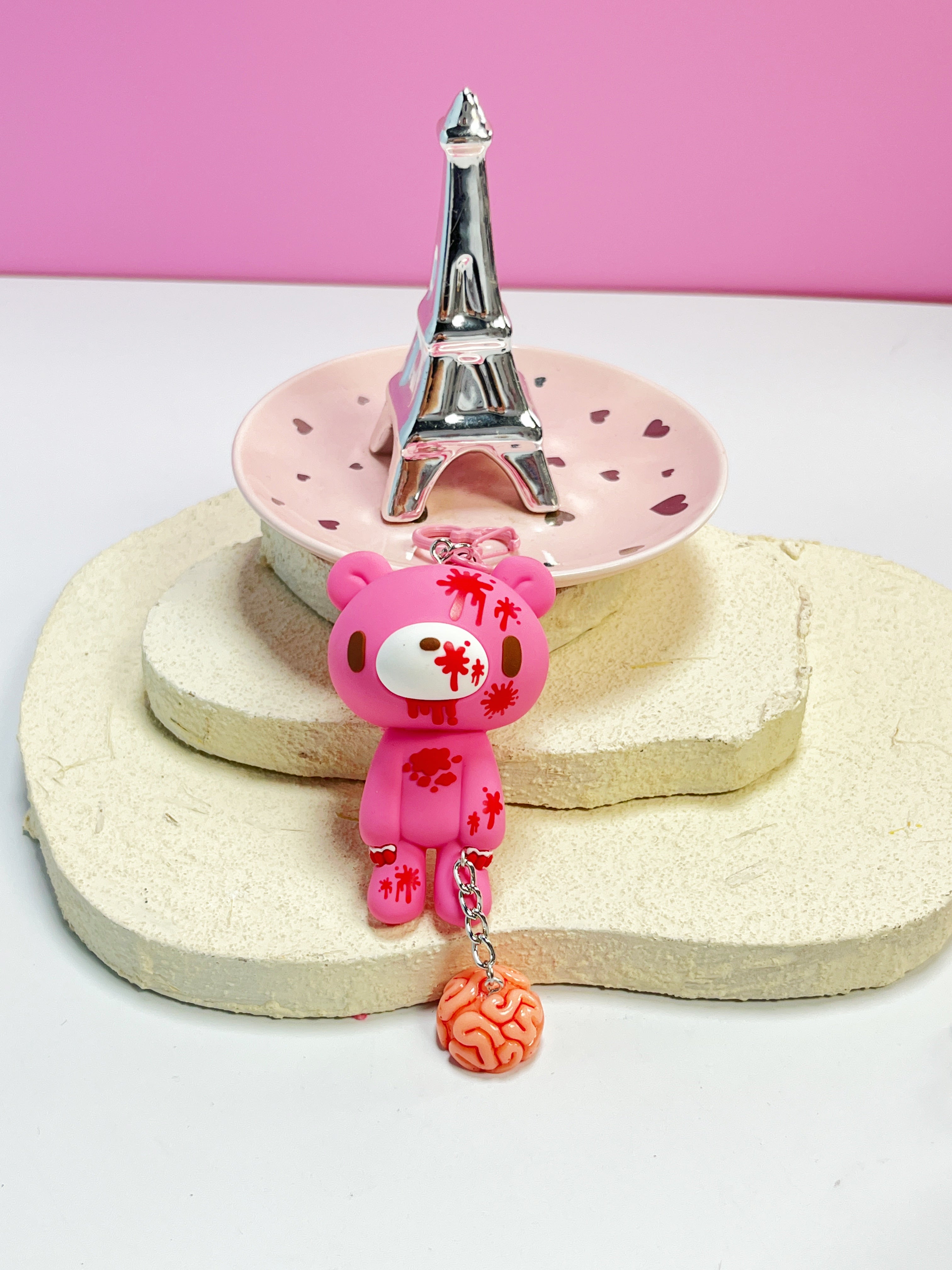Gloomy Bear Brain Keychain – Cute Pink/Black Bear with Brain Charm