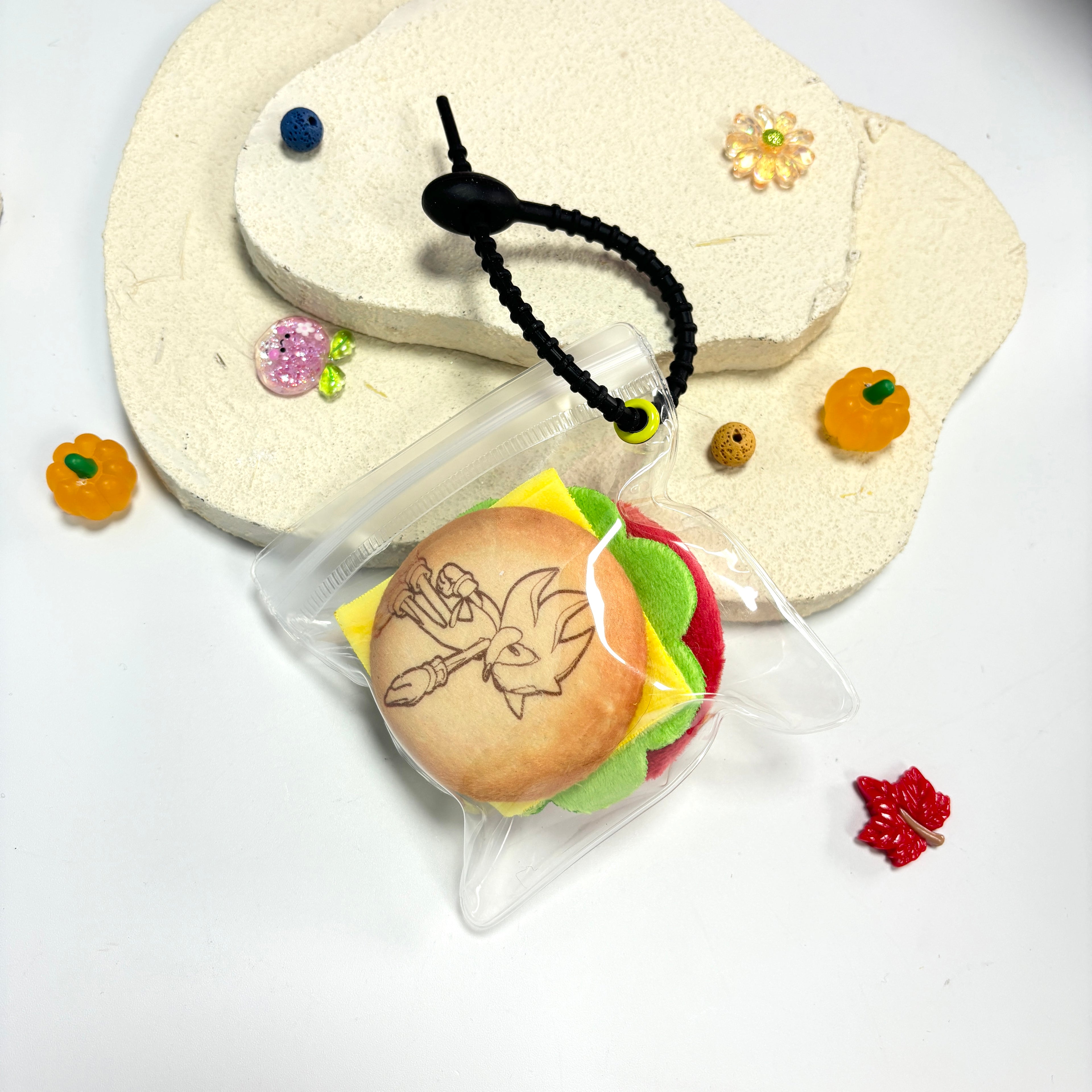 Sonic the Hedgehog Plush Hamburger Keychain – Soft Stuffed Food Pendant for Backpack