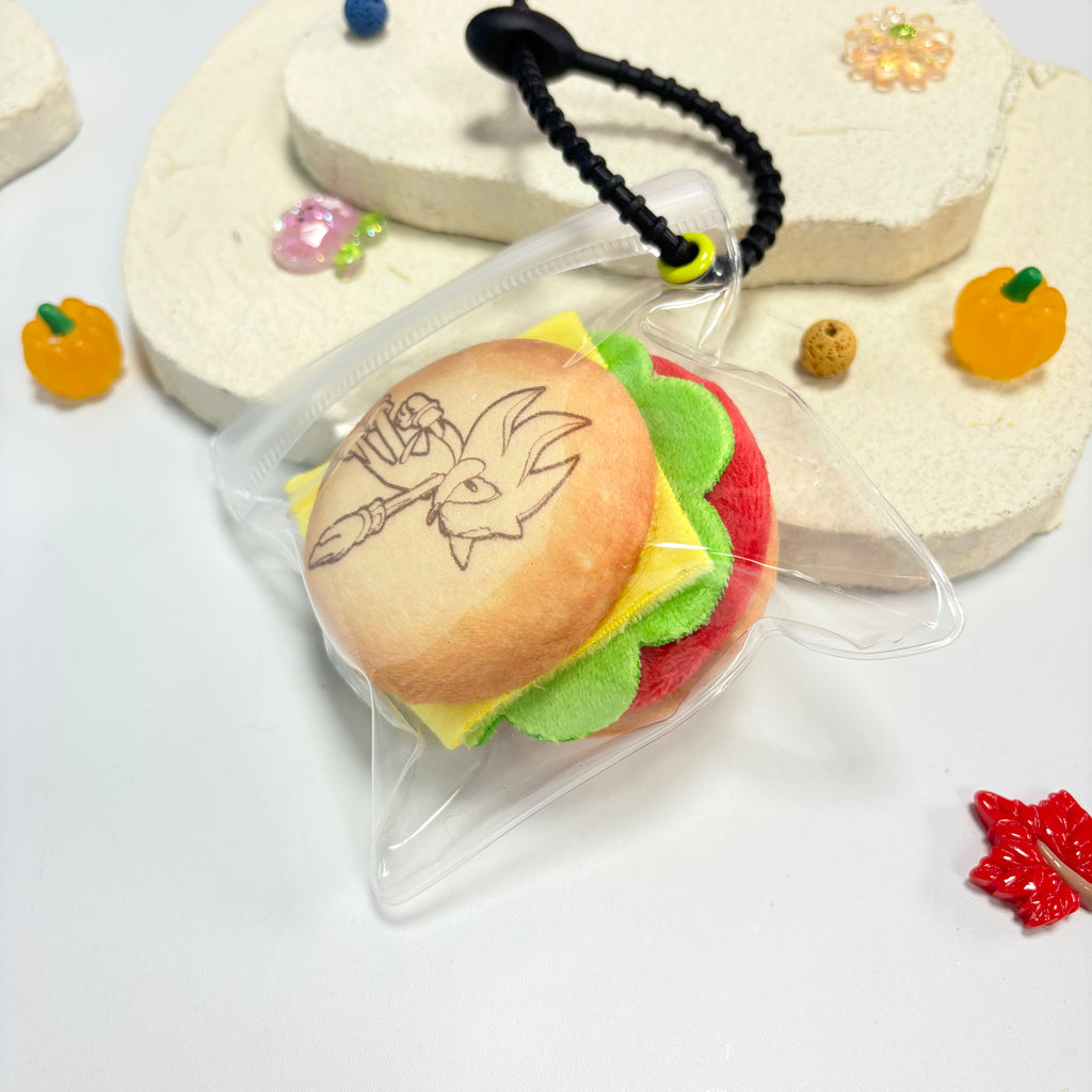 Sonic the Hedgehog Plush Hamburger Keychain – Soft Stuffed Food Pendant for Backpack