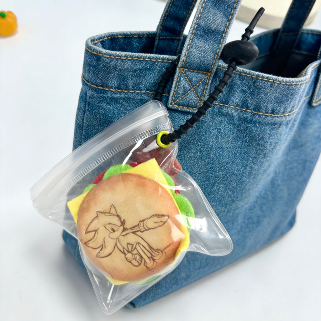 Sonic the Hedgehog Plush Hamburger Keychain – Soft Stuffed Food Pendant for Backpack