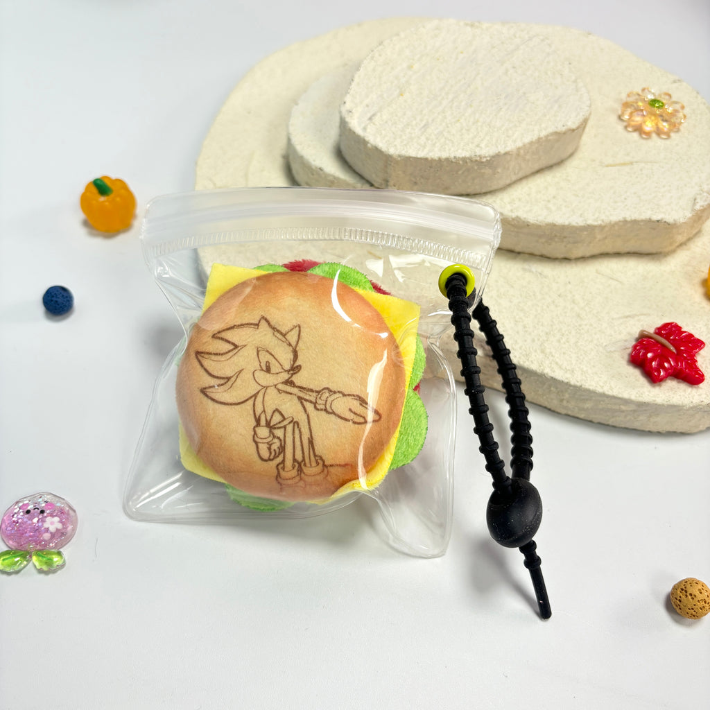 Sonic the Hedgehog Plush Hamburger Keychain – Soft Stuffed Food Pendant for Backpack
