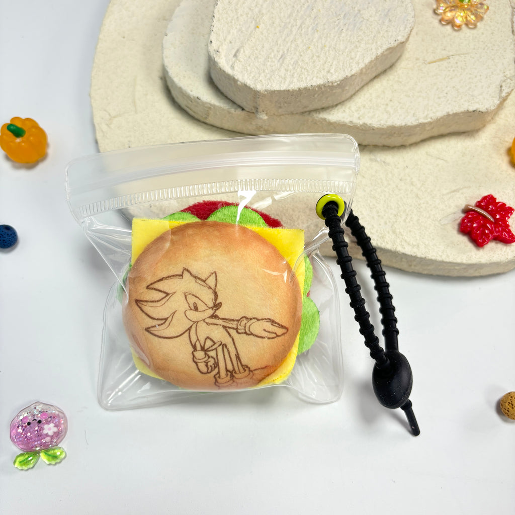 Sonic the Hedgehog Plush Hamburger Keychain – Soft Stuffed Food Pendant for Backpack