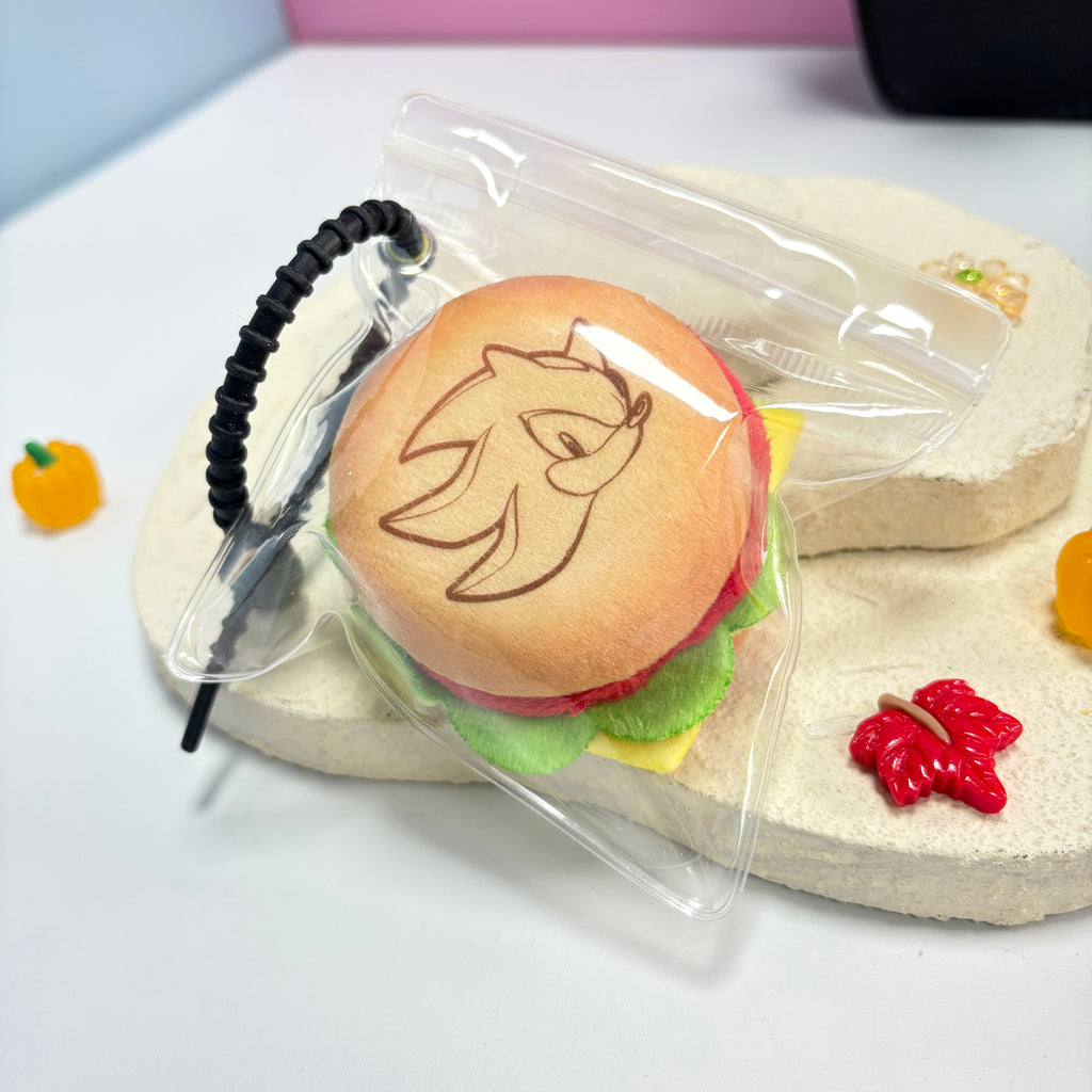 Sonic the Hedgehog Plush Hamburger Keychain – Soft Stuffed Food Pendant for Backpack