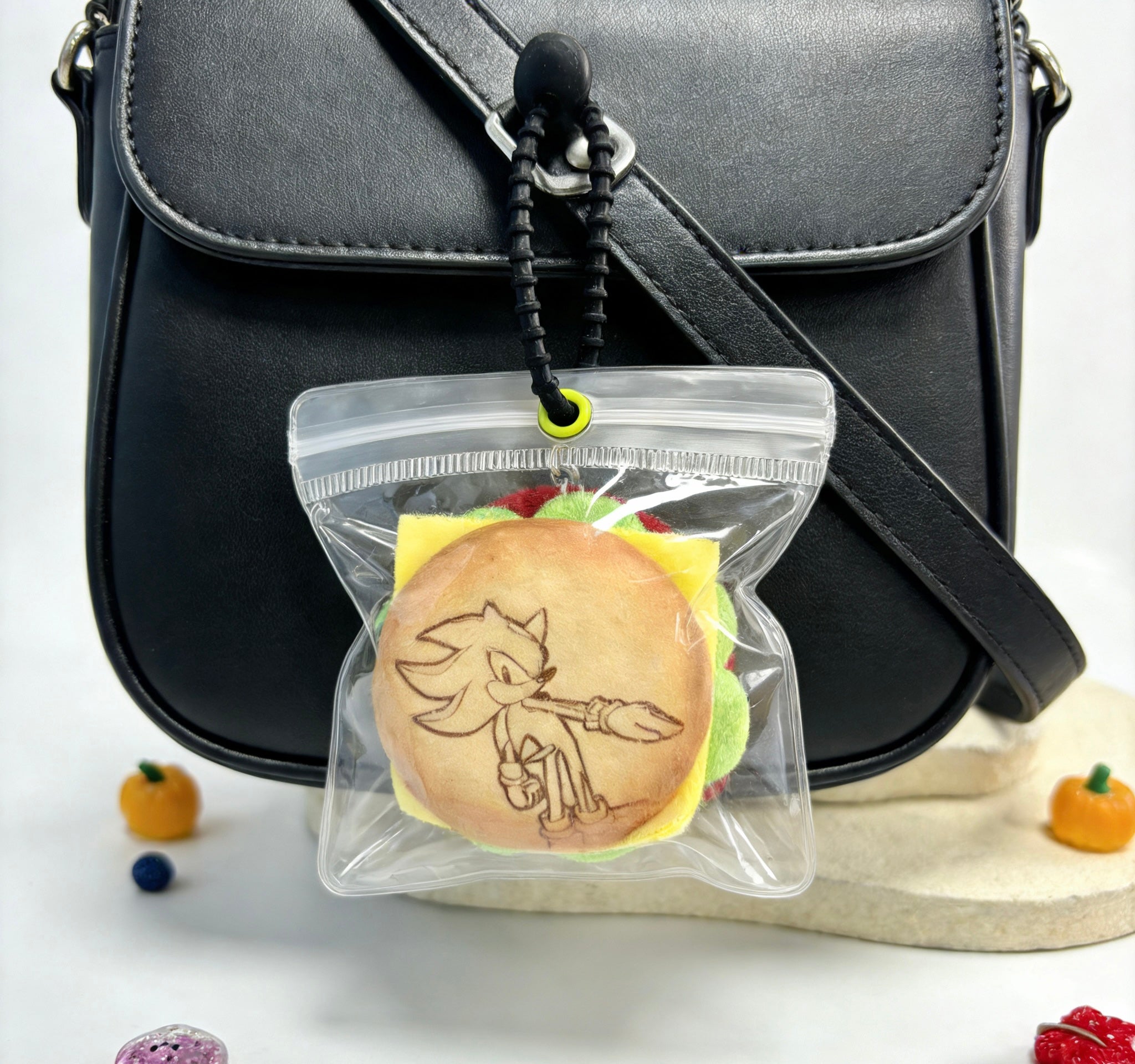 Sonic the Hedgehog Plush Hamburger Keychain – Soft Stuffed Food Pendant for Backpack