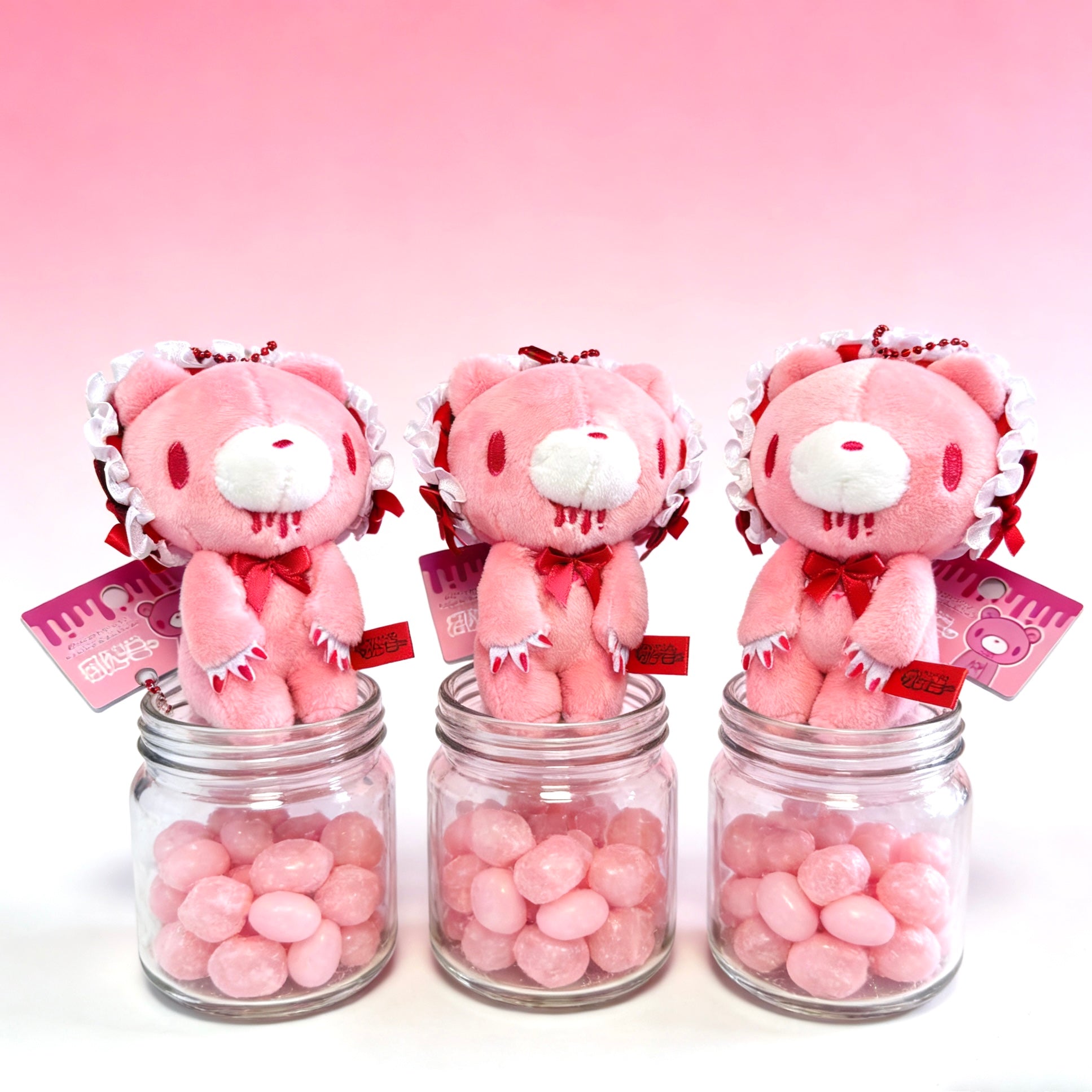 Gloomy Bear Frill Bonnet Plush Keychain – Cute Pink Bear Bag Charm
