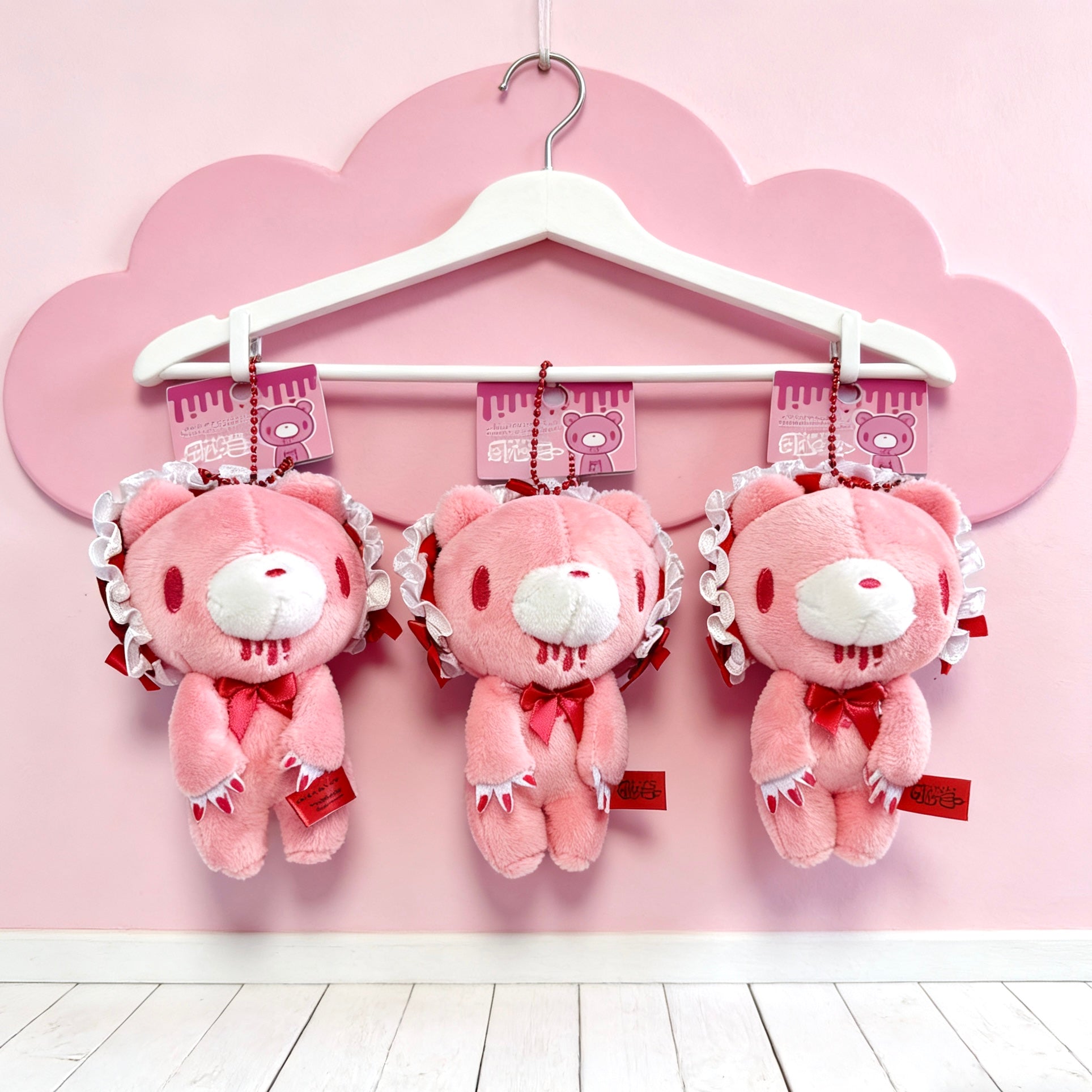 Gloomy Bear Frill Bonnet Plush Keychain – Cute Pink Bear Bag Charm