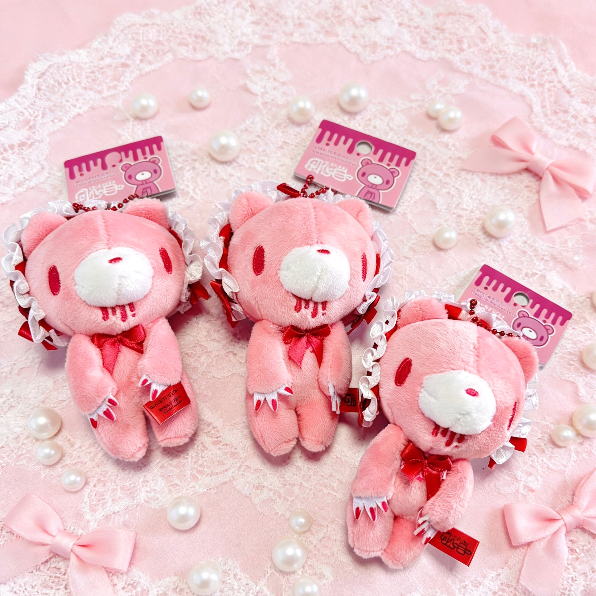 Gloomy Bear Frill Bonnet Plush Keychain – Cute Pink Bear Bag Charm