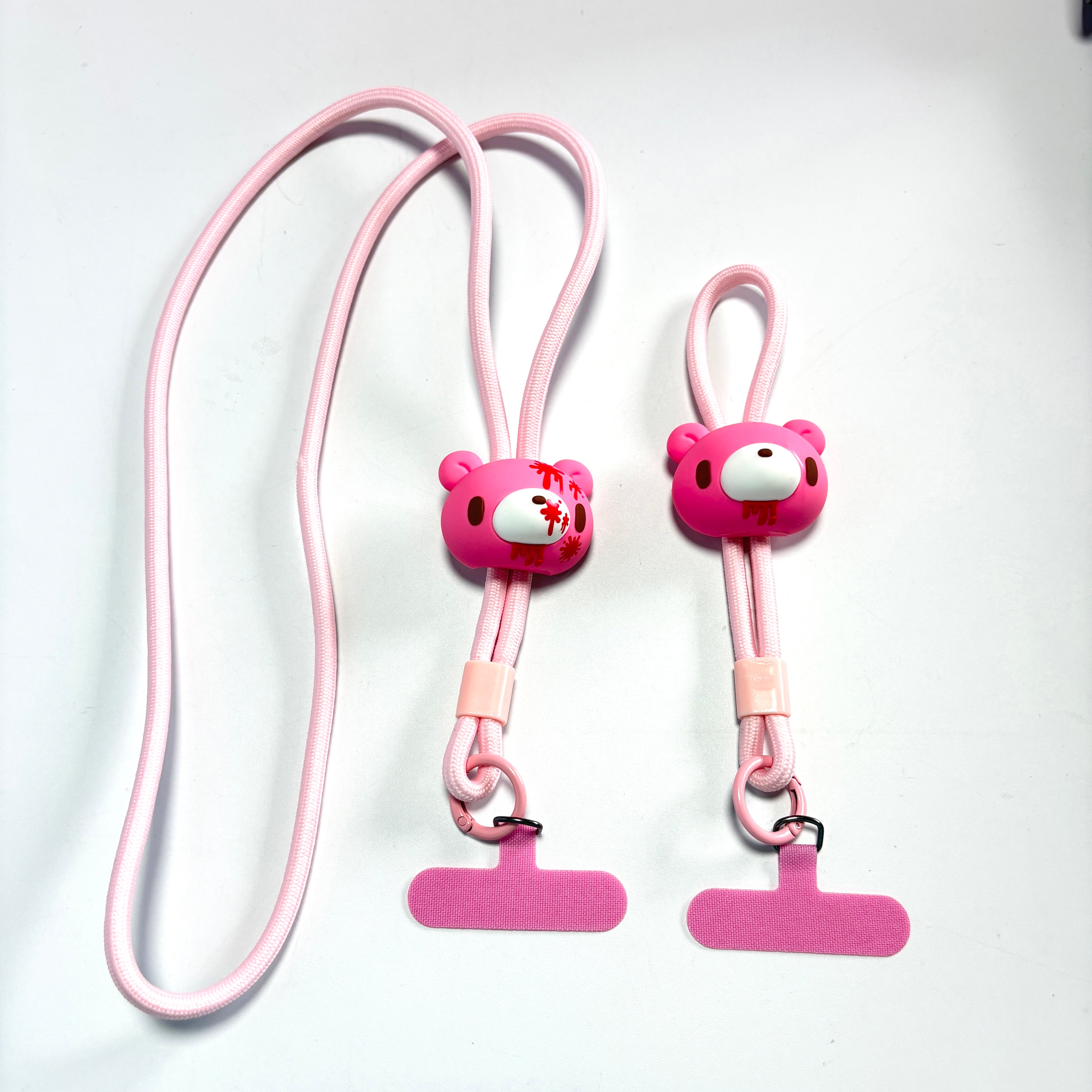 Gloomy Bear Phone Lanyard with Patch – Cute Pink Bear Short Strap for iPhone & Android