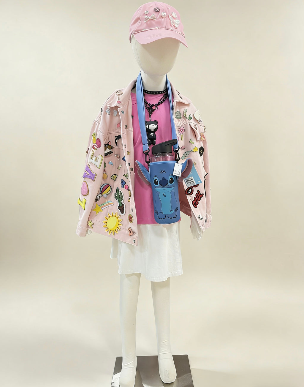 Cute Stitch Water Bottle Sleeve with Adjustable Strap - Kawaii Plush Ear Bottle Carrier Bag - Portable Neoprene Drink Holder for Kids & Disney Fans