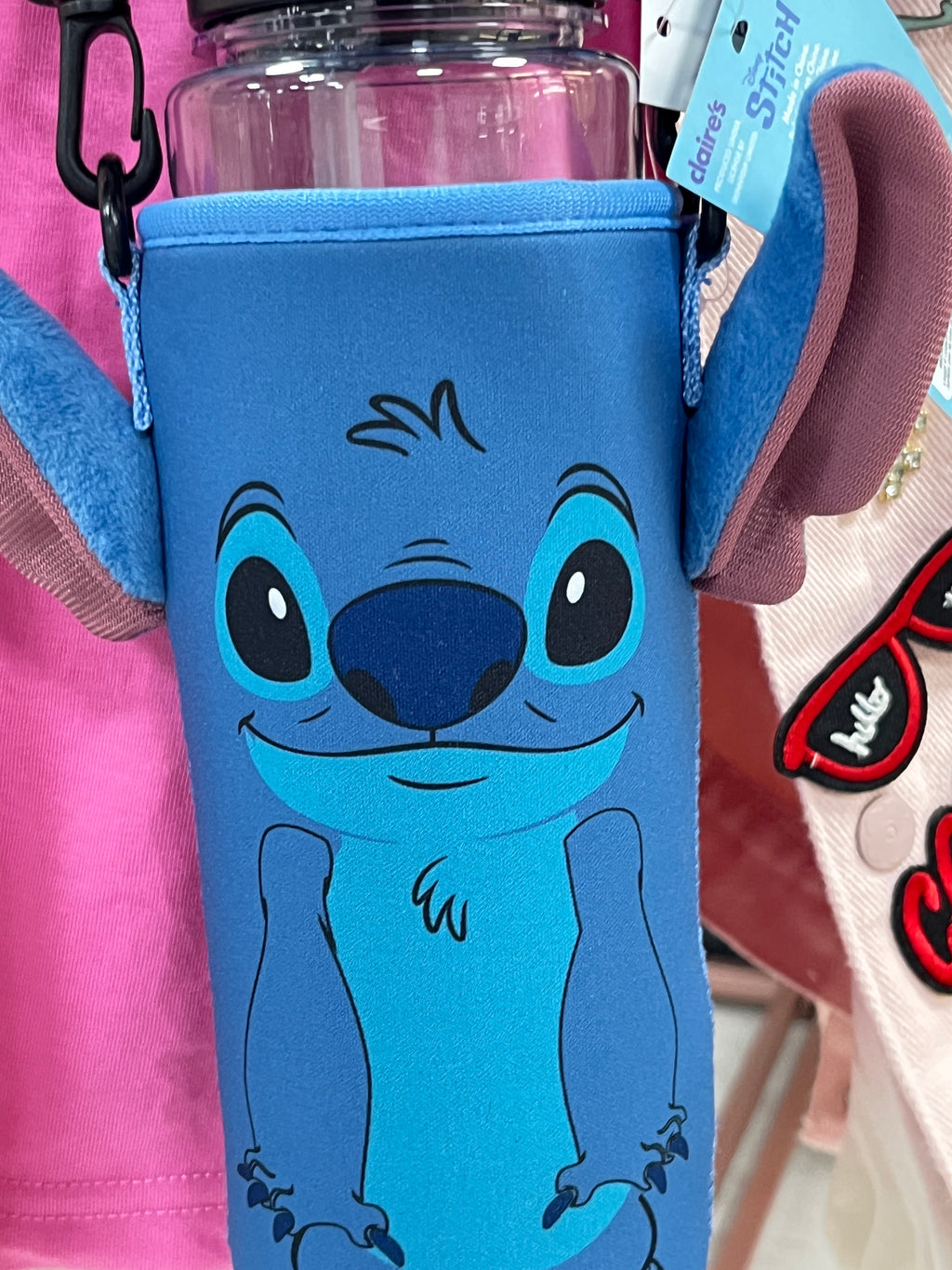 Cute Stitch Water Bottle Sleeve with Adjustable Strap - Kawaii Plush Ear Bottle Carrier Bag - Portable Neoprene Drink Holder for Kids & Disney Fans