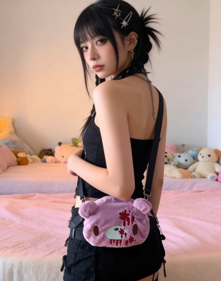 Gloomy Bear Crossbody Bag – Cute Pink Bear Shoulder Bag for Kawaii Fashion