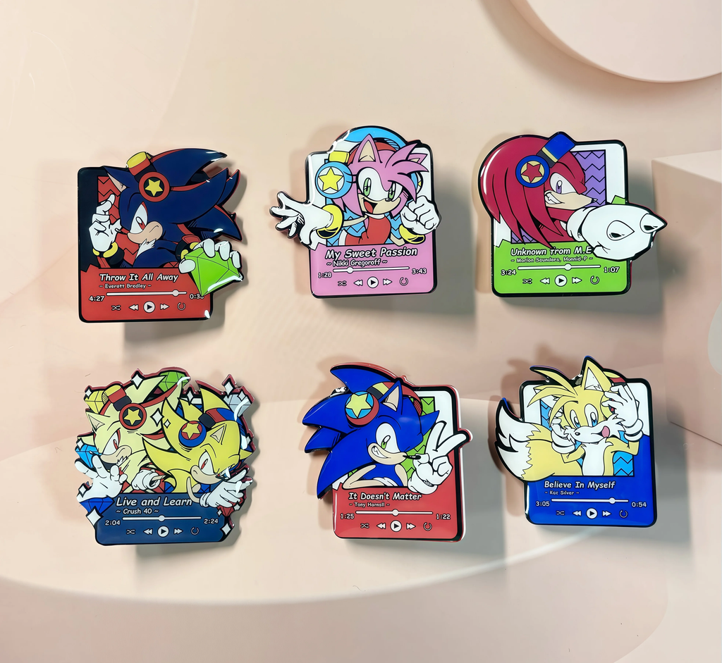 Sonic the Hedgehog Music Player Enamel Pin Set – Retro Gaming Character Badges
