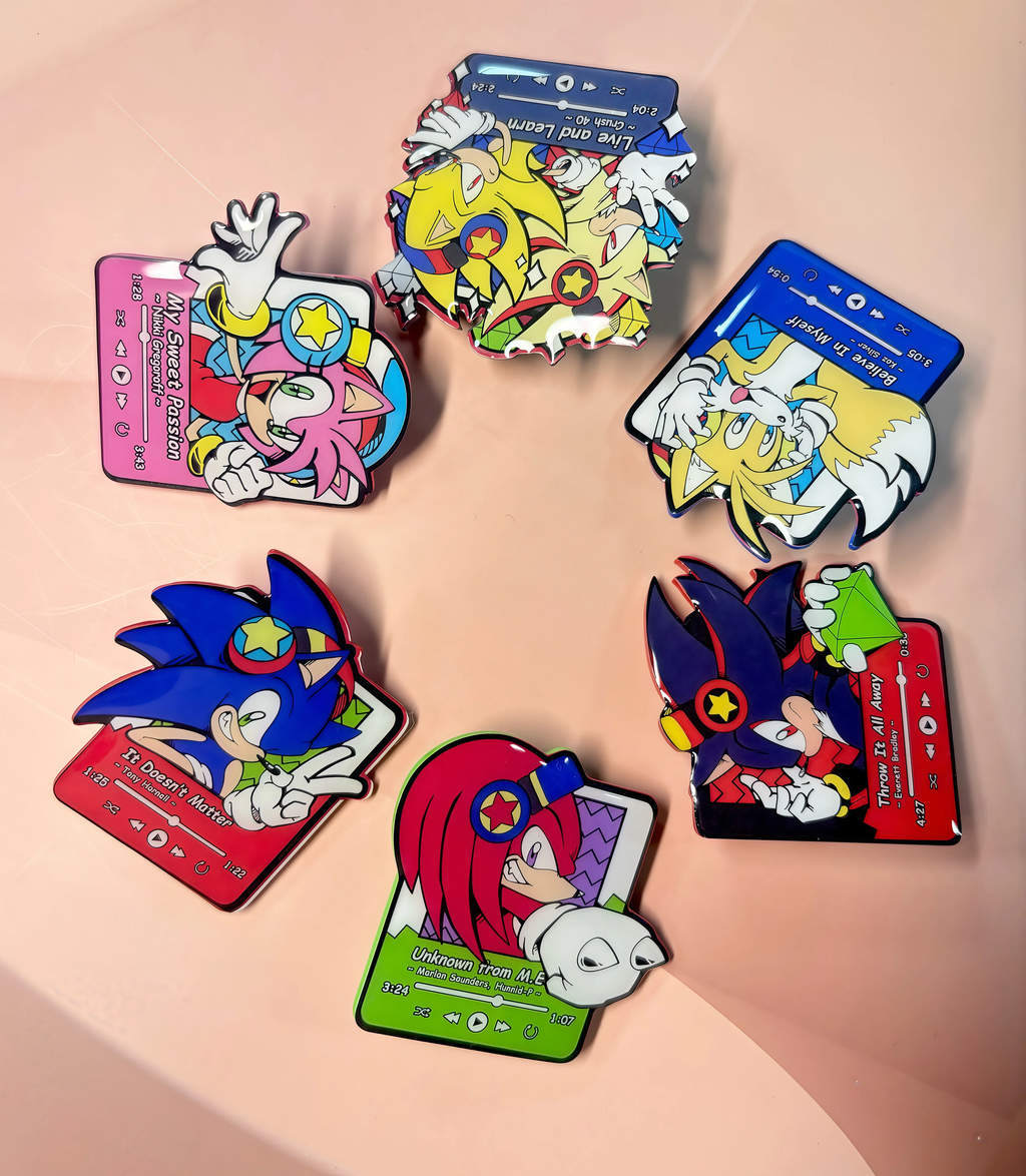 Sonic the Hedgehog Music Player Enamel Pin Set – Retro Gaming Character Badges