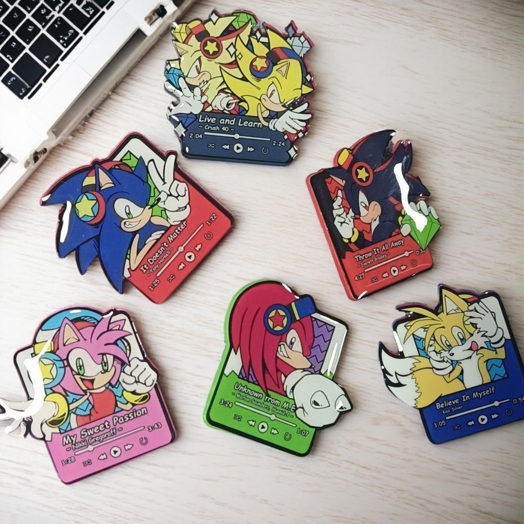 Sonic the Hedgehog Music Player Enamel Pin Set – Retro Gaming Character Badges