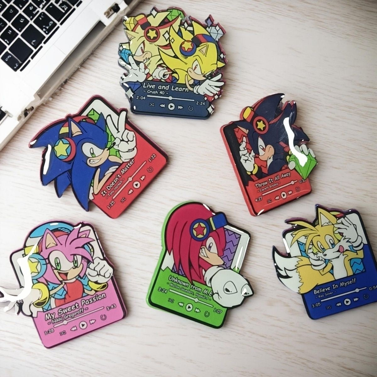 Sonic the Hedgehog Music Player Enamel Pin Set – Retro Gaming Character Badges