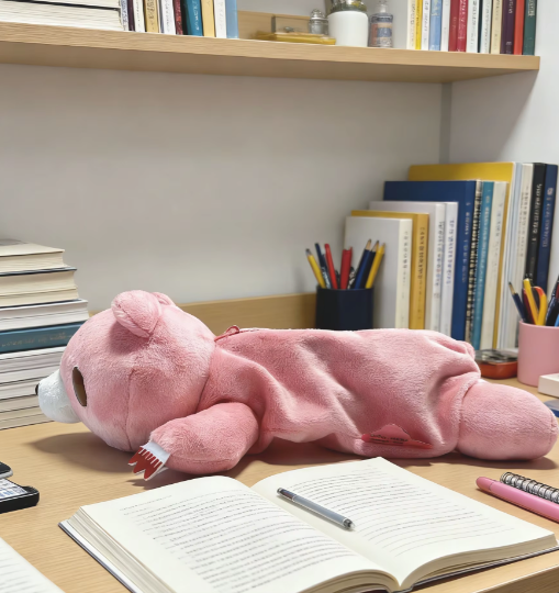 Gloomy Bear Plush Pencil Case – 3D Lying Bear Zipper Pen Pouch for Stationery & Cosmetics