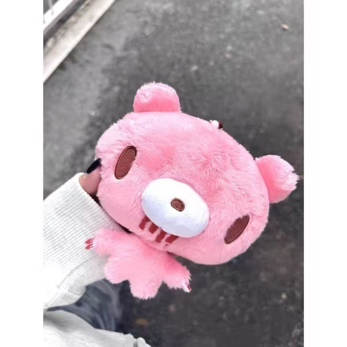 Gloomy Bear Plush Pouch Keychain – Cute Pink Bear Bag Charm with Zipper Pocket