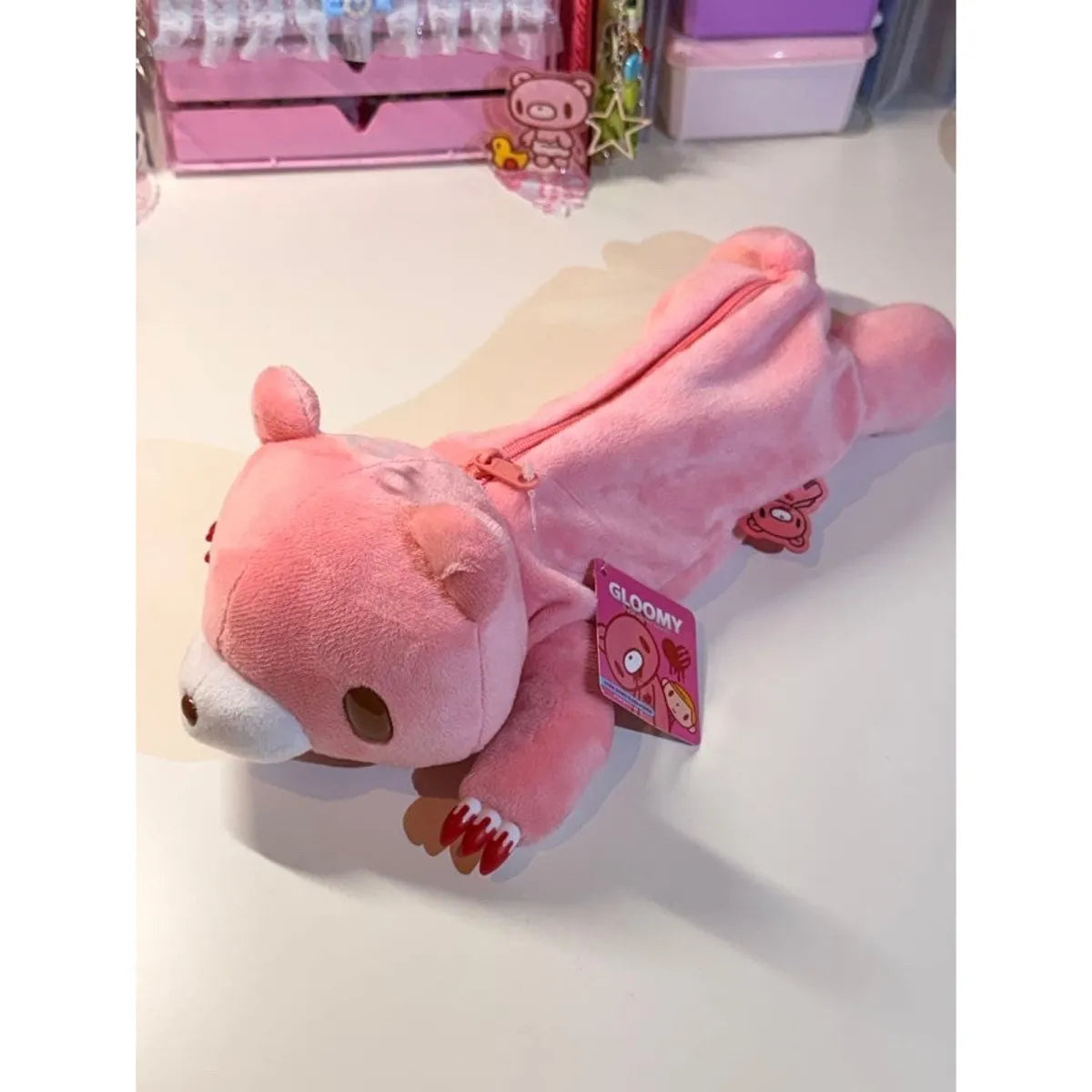 Gloomy Bear Plush Pencil Case – 3D Lying Bear Zipper Pen Pouch for Stationery & Cosmetics