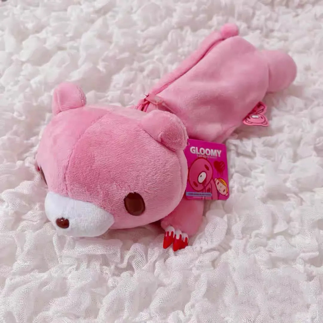 Gloomy Bear Plush Pencil Case – 3D Lying Bear Zipper Pen Pouch for Stationery & Cosmetics