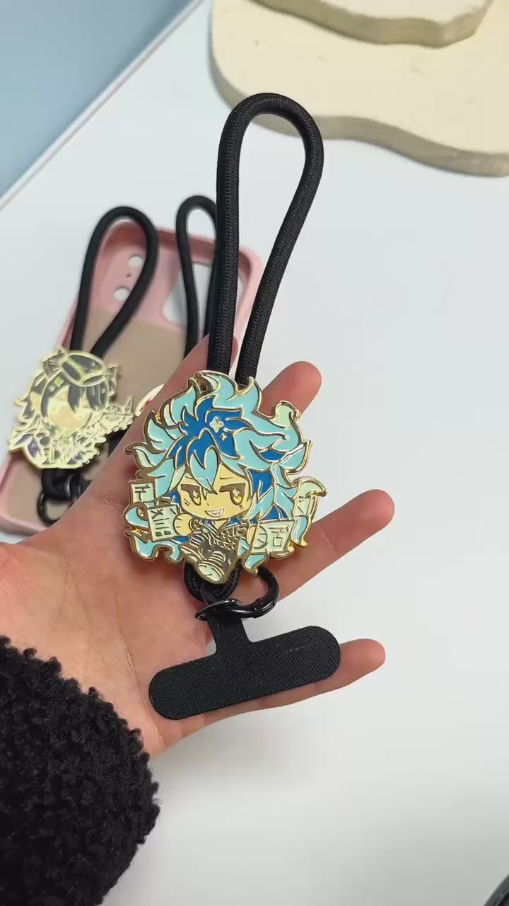 Anime Character Enamel Phone Lanyard – Cute Chibi Wrist Strap with Tether Tab