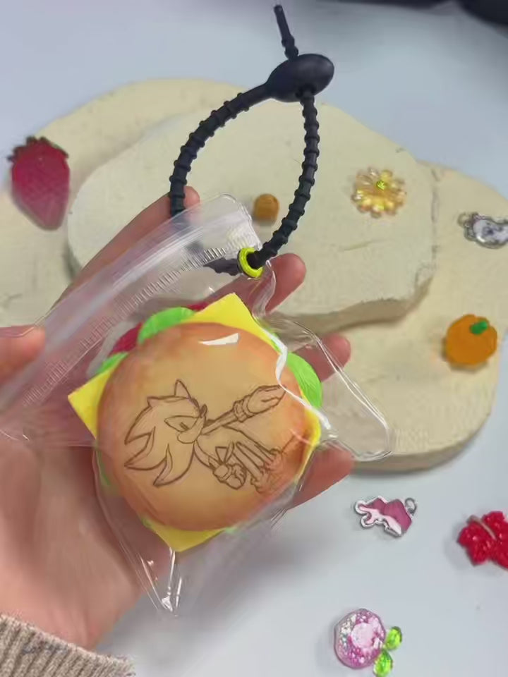 Sonic the Hedgehog Plush Hamburger Keychain – Soft Stuffed Food Pendant for Backpack