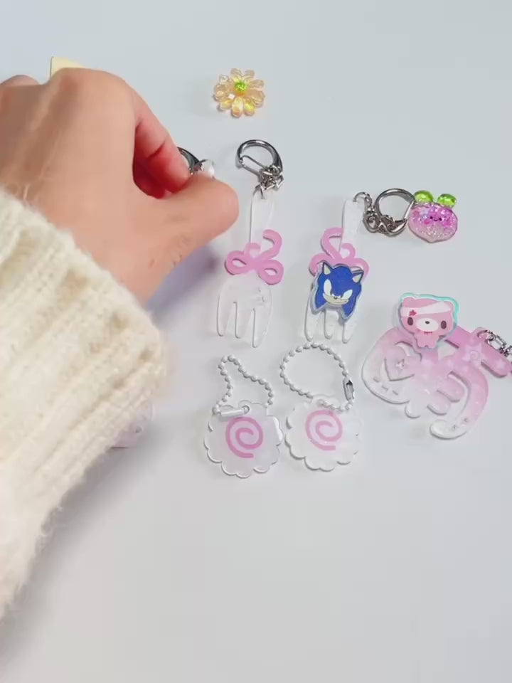 Sonic & Shadow Fork Acrylic Keychain Set – Cute Pink Bow Bag Charms
