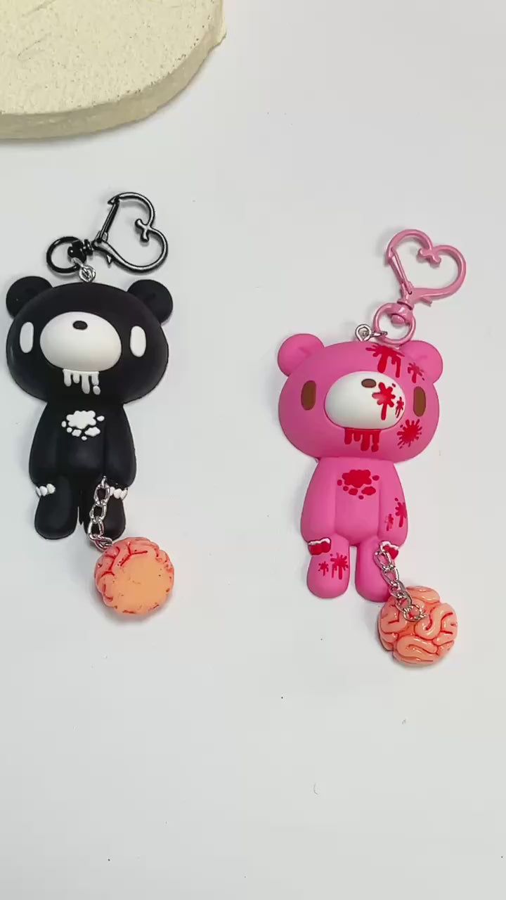 Gloomy Bear Brain Keychain – Cute Pink/Black Bear with Brain Charm